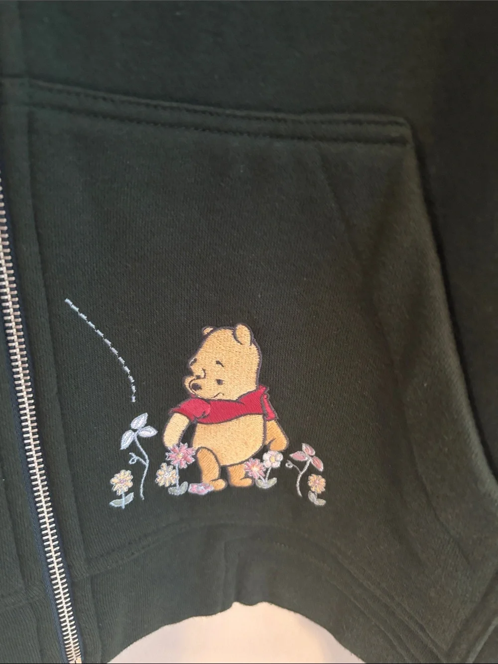 Vtg 90s Disney Store Winnie The Pooh Embroidered Zip Up Hoodie Green Sz XL